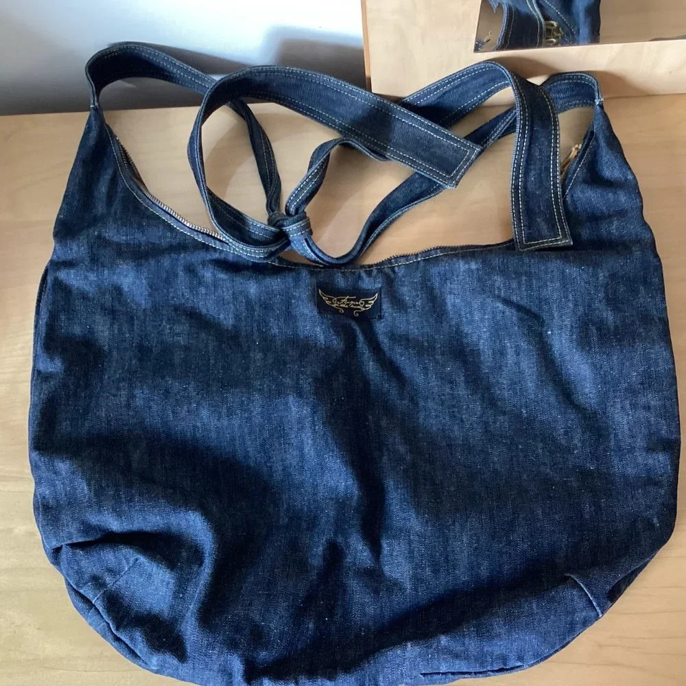 Vintage Finger In The Nose Denim Jumbo Baby Crossbody Bag